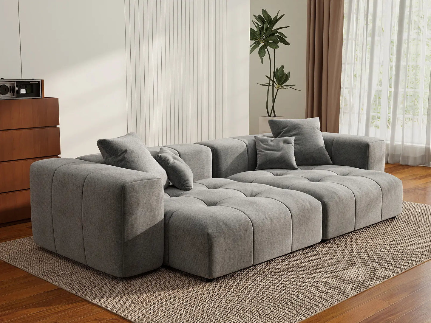 Matrix 2-Seater Light Grey Linen Loveseat | 2-Piece, Small Space