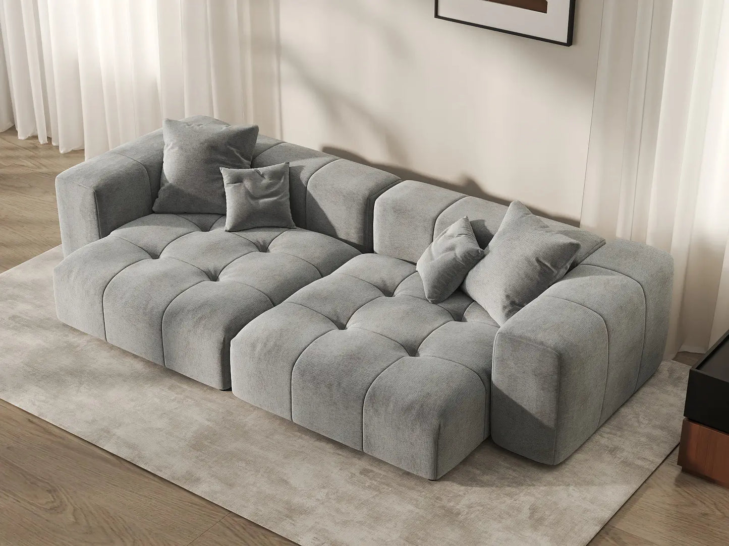 Matrix 2-Seater Light Grey Linen Loveseat | 2-Piece, Small Space