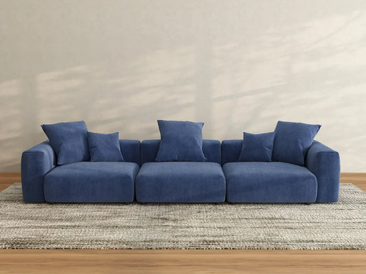 Matrix 3-Seater Couch Sectional in Blue Corduroy | 3-Piece, Living Room Seating, Easy To Clean, Modular Design