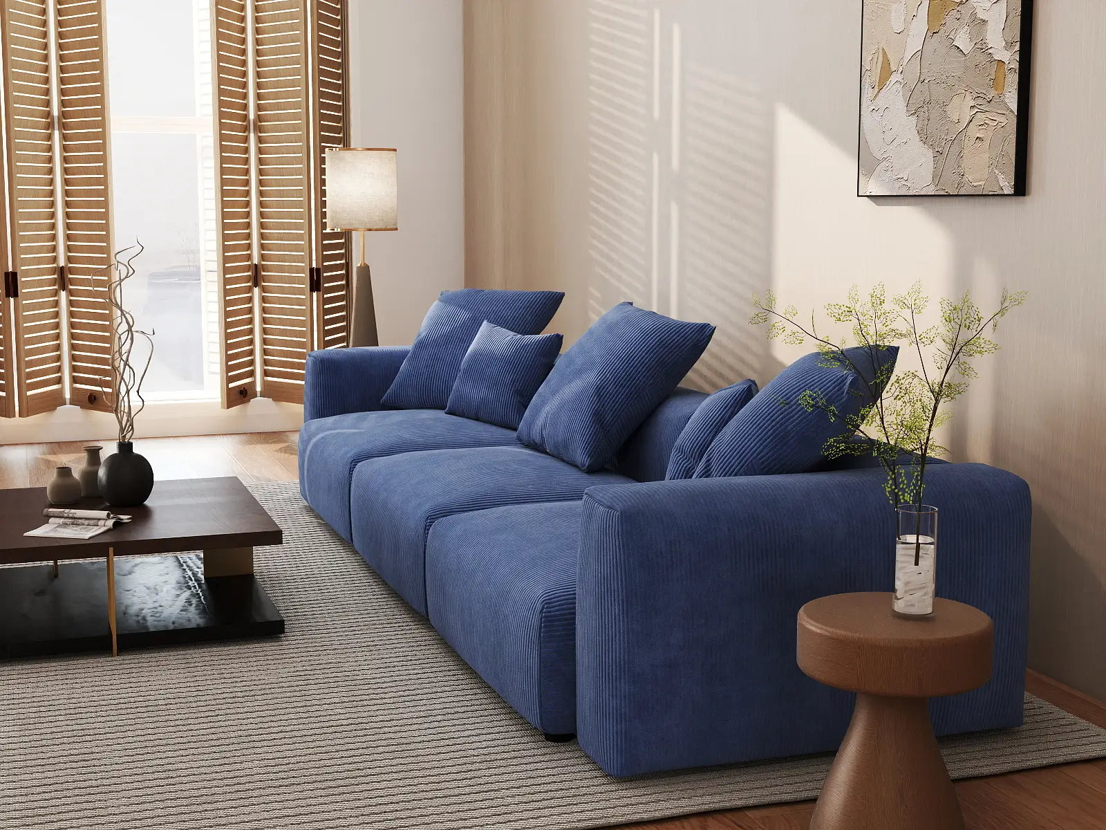 Sofá seccional Matrix de 3 plazas en pana azul | 3 piezas, asientos para sala de estar, fácil de limpiar, diseño modular