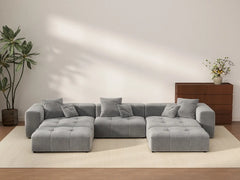 Matrix 3-Seater Light Grey Large Space U-Shaped Sectional | 5-Piece (Includes 2 Ottomans), Linen Fabric