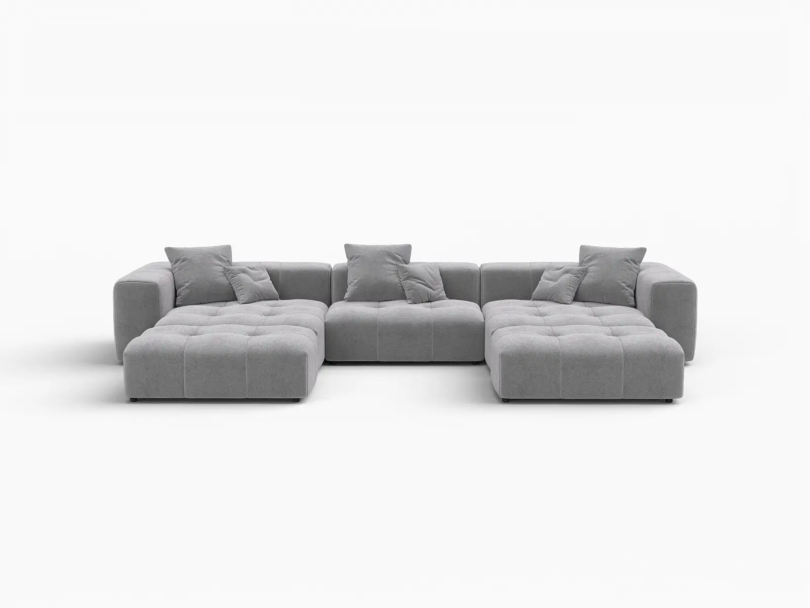 Matrix 3-Seater Light Grey Large Space U-Shaped Sectional | 5-Piece (Includes 2 Ottomans), Linen Fabric