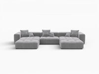 Matrix 3-Seater Light Grey Large Space U-Shaped Sectional | 5-Piece (Includes 2 Ottomans), Linen Fabric