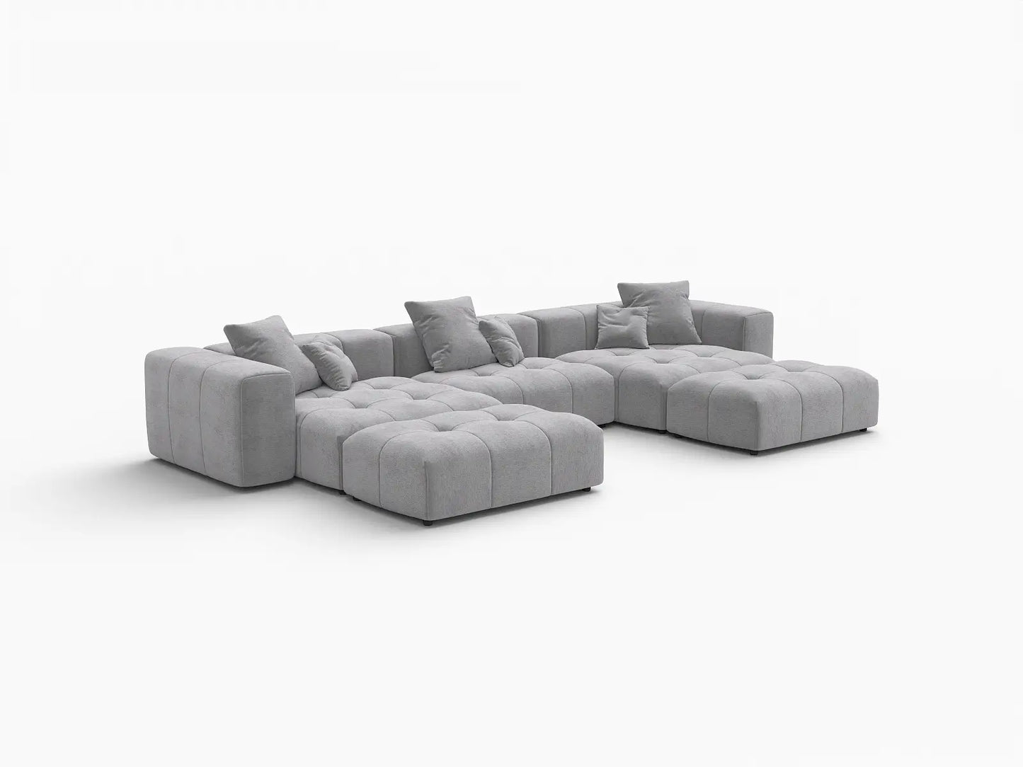 Matrix 3-Seater Light Grey Large Space U-Shaped Sectional | 5-Piece (Includes 2 Ottomans), Linen Fabric