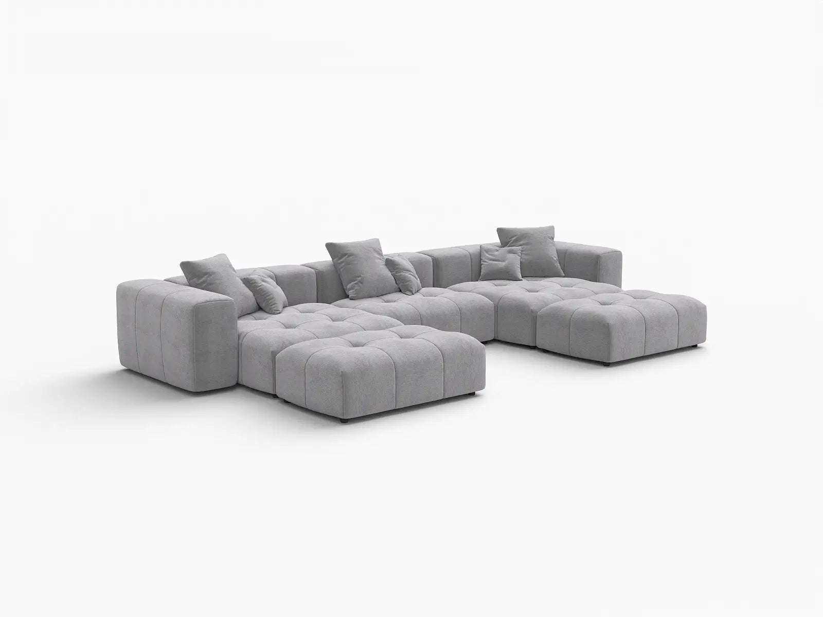Matrix 3-Seater Light Grey Large Space U-Shaped Sectional | 5-Piece (Includes 2 Ottomans), Linen Fabric