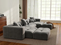 Matrix 3-Seater Light Grey Large Space U-Shaped Sectional | 5-Piece (Includes 2 Ottomans), Linen Fabric