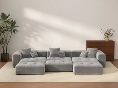 Matrix 3-Seater Light Grey Linen Pit Sectional | 6-Piece (Includes 3 Ottomans), Modular Design