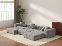 Matrix 3-Seater Light Grey Linen Pit Sectional | 6-Piece (Includes 3 Ottomans), Modular Design