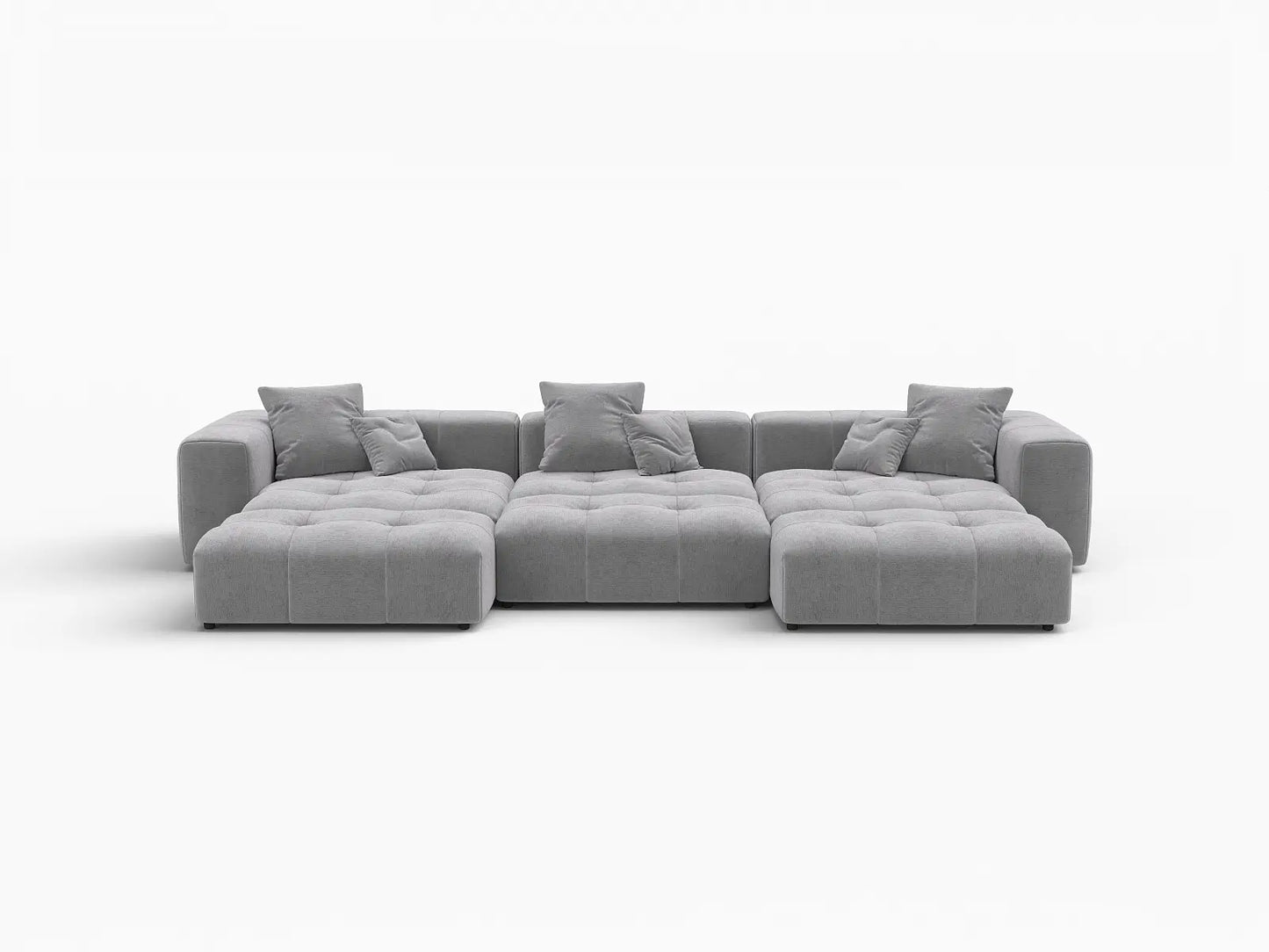 Matrix 3-Seater Light Grey Linen Pit Sectional | 6-Piece (Includes 3 Ottomans), Modular Design