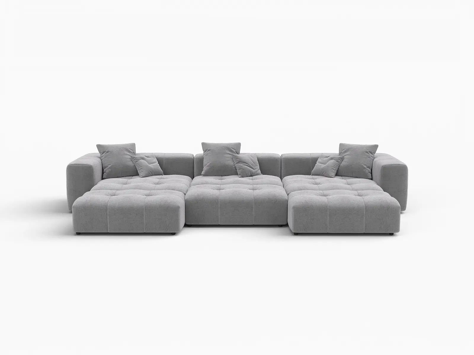 Matrix 3-Seater Light Grey Linen Pit Sectional | 6-Piece (Includes 3 Ottomans), Modular Design