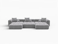 Matrix 3-Seater Light Grey Linen Pit Sectional | 6-Piece (Includes 3 Ottomans), Modular Design