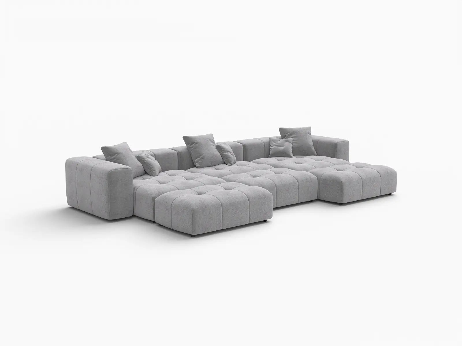 Matrix 3-Seater Light Grey Linen Pit Sectional | 6-Piece (Includes 3 Ottomans), Modular Design