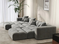 Matrix 3-Seater Light Grey Linen Pit Sectional | 6-Piece (Includes 3 Ottomans), Modular Design