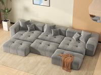 Matrix 3-Seater Light Grey Linen Pit Sectional | 6-Piece (Includes 3 Ottomans), Modular Design