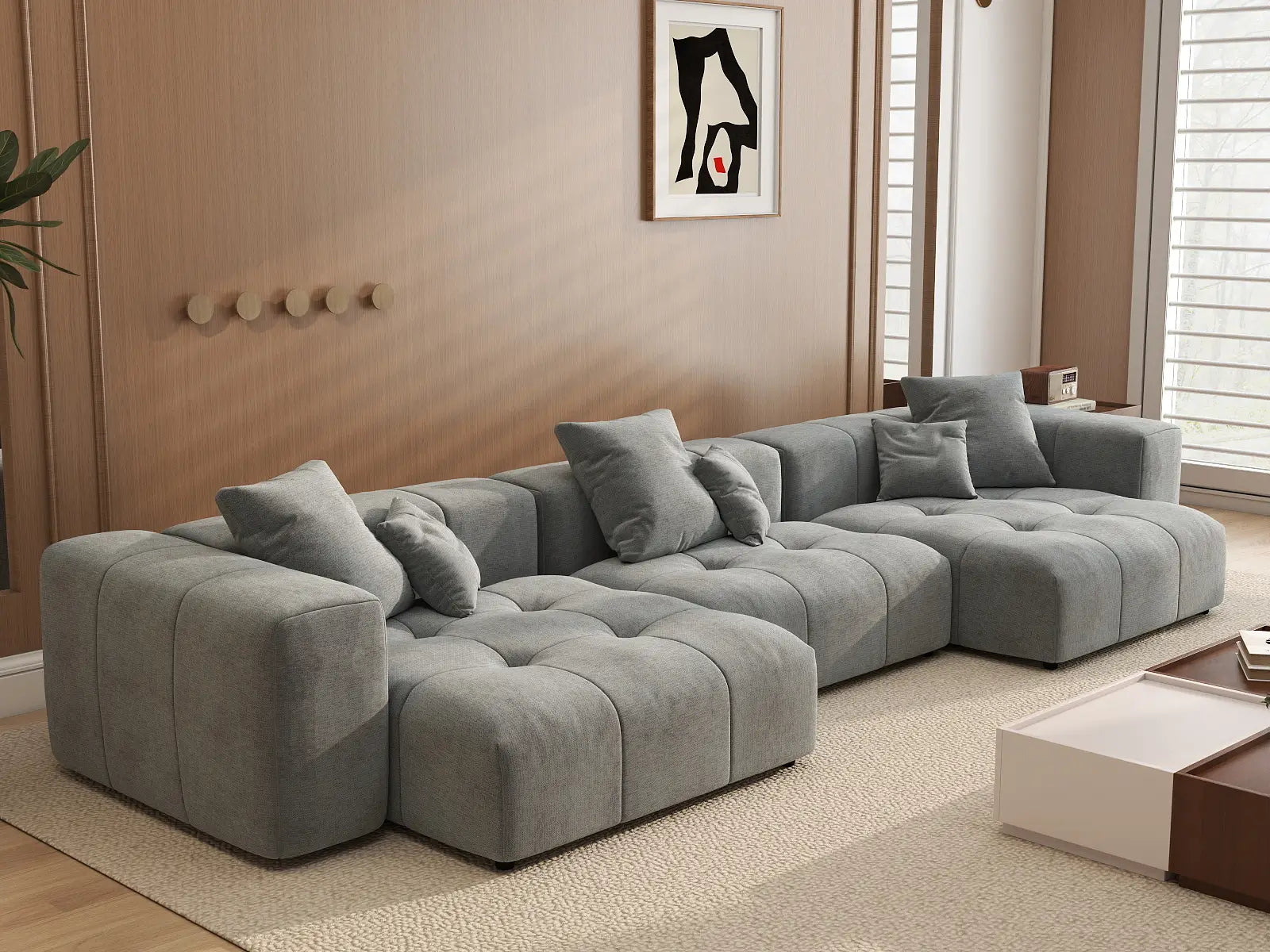 Matrix 3-Seater Light Grey Small Space Couch Sectional | 3-Piece, Linen Fabric