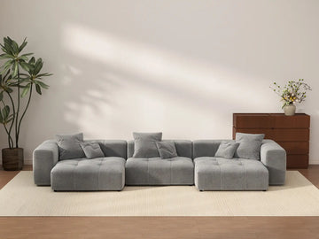 Sofá seccional Matrix de 3 plazas gris claro para espacios pequeños | 3 piezas, tela de lino