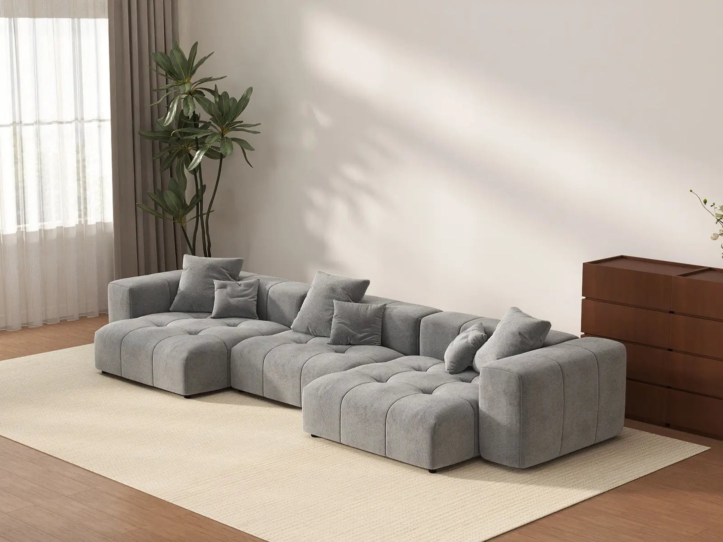 Matrix 3-Seater Light Grey Small Space Couch Sectional | 3-Piece, Linen Fabric