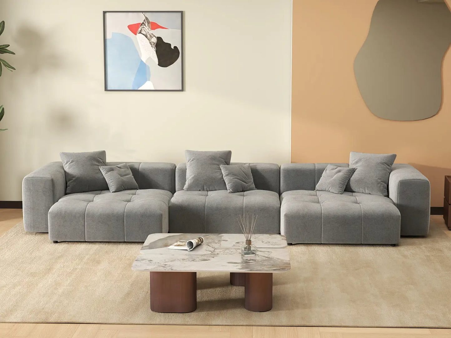 Matrix 3-Seater Light Grey Small Space Couch Sectional | 3-Piece, Linen Fabric