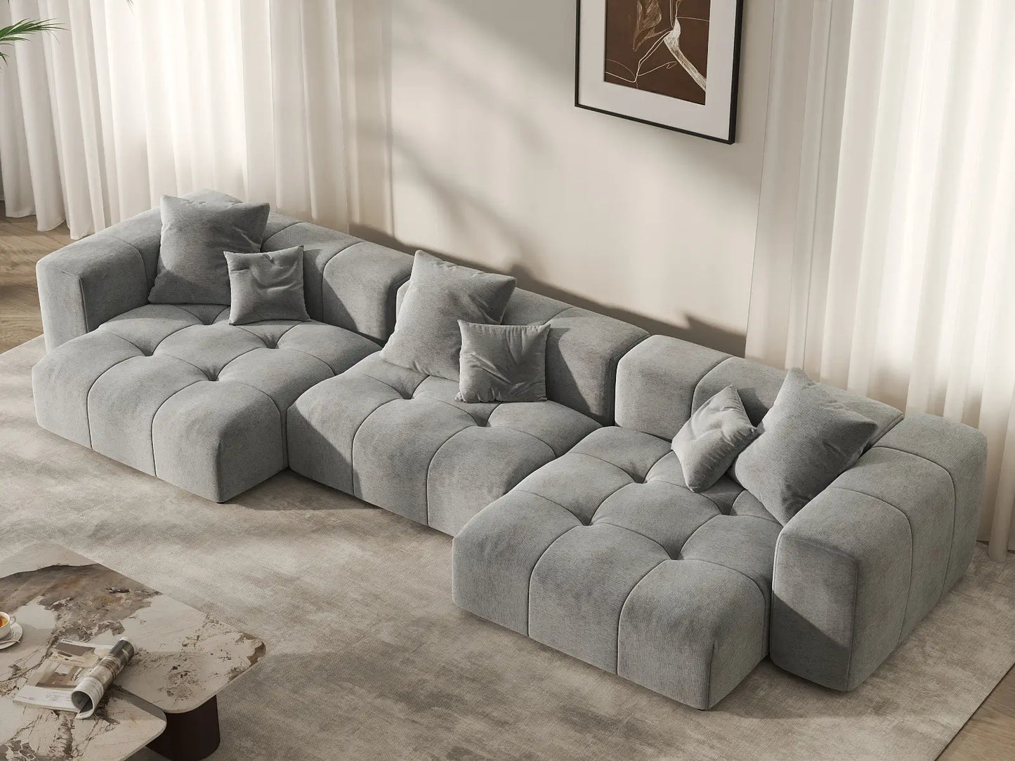 Matrix 3-Seater Light Grey Small Space Couch Sectional | 3-Piece, Linen Fabric