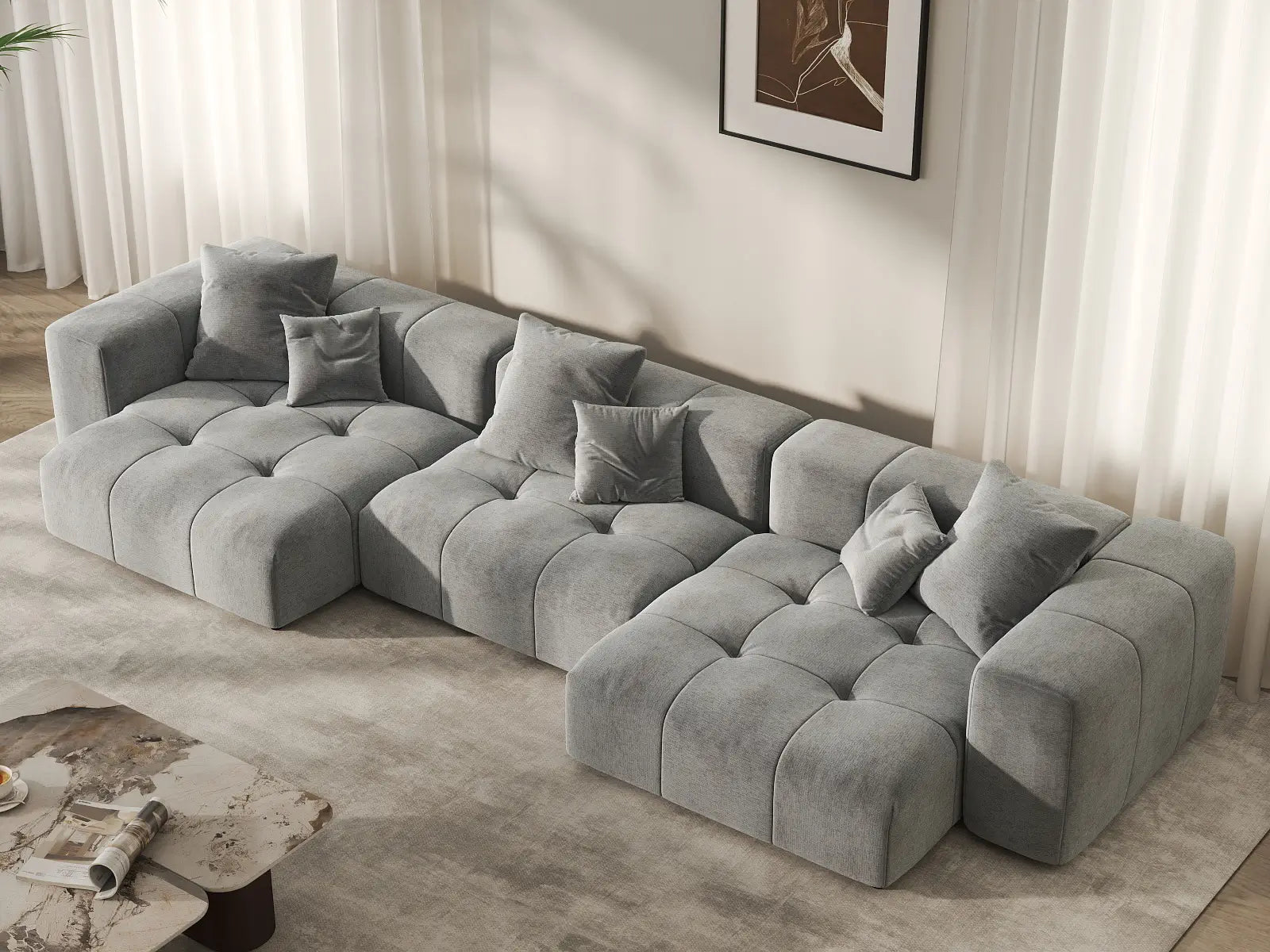 Matrix 3-Seater Light Grey Small Space Couch Sectional | 3-Piece, Linen Fabric