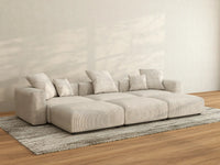 Seccional Matrix de 3 plazas con forma de U en pana beige | 6 piezas (incluye 3 pufs), asientos para sala familiar, fácil de limpiar, diseño elegante