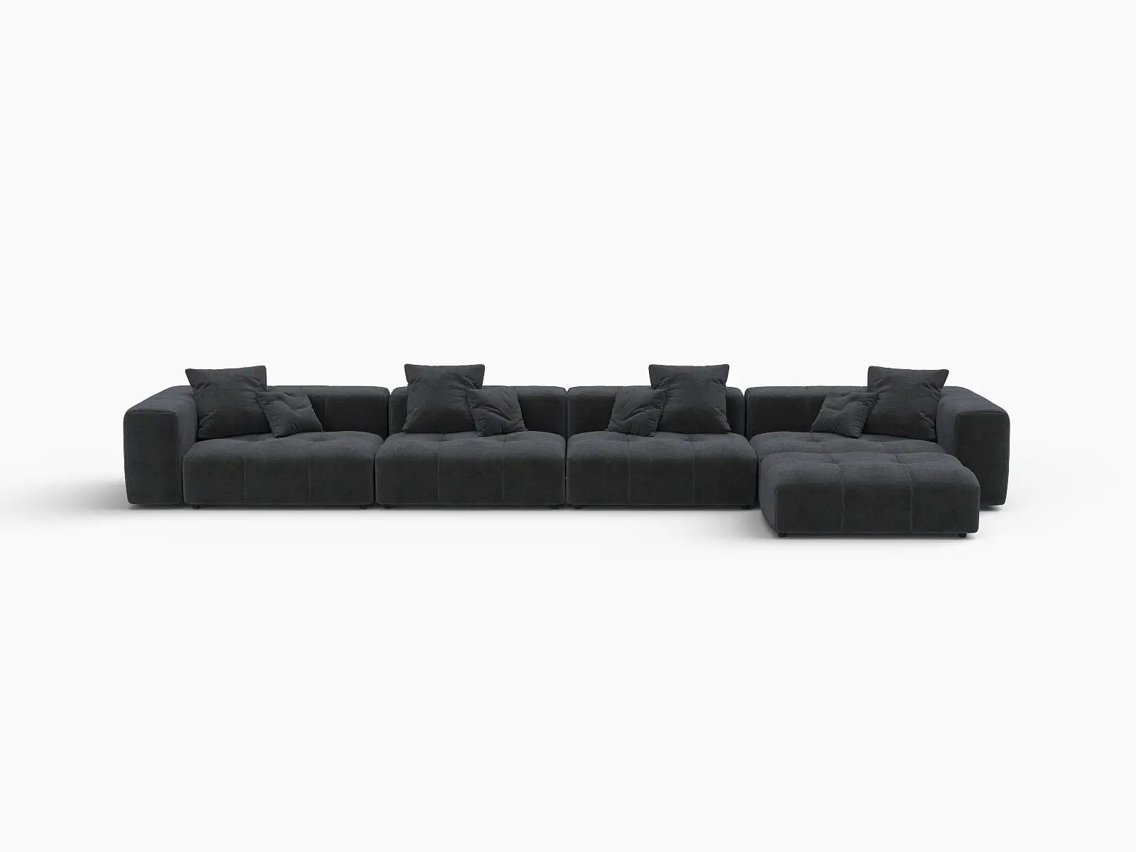 Matrix 4-Seater Black Linen L-Shaped Sectional | 5-Piece (Includes 1 Ottoman), Contemporary Style