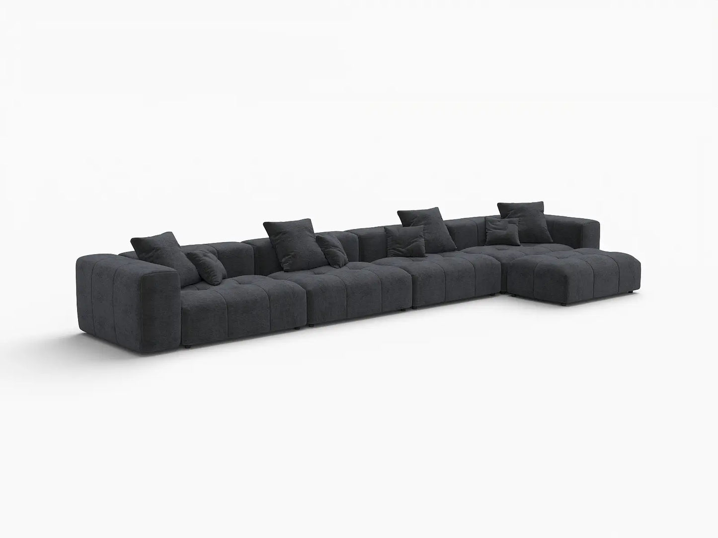 Matrix 4-Seater Black Linen L-Shaped Sectional | 5-Piece (Includes 1 Ottoman), Contemporary Style