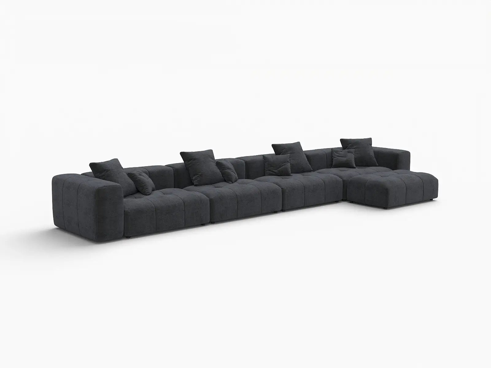 Matrix 4-Seater Black Linen L-Shaped Sectional | 5-Piece (Includes 1 Ottoman), Contemporary Style