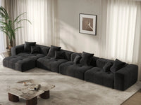 Matrix 4-Seater Black Linen L-Shaped Sectional | 5-Piece (Includes 1 Ottoman), Contemporary Style