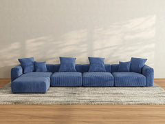 Matrix 4-Seater Blue Sofa Set | 5-Piece (Includes 1 Ottoman), Corduroy Fabric, Washable Cushion Covers