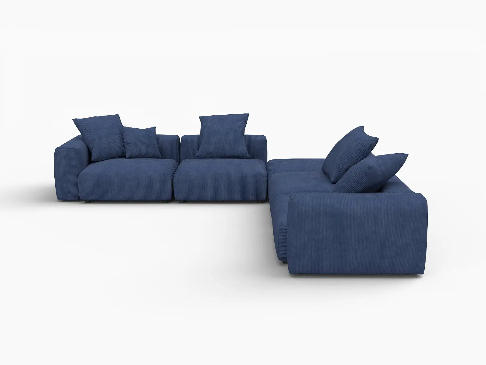 Seccional en forma de V Matrix de 4 asientos en pana azul | 5 piezas (incluye 1 otomana), asientos para sala de estar, fácil de limpiar, diseño elegante