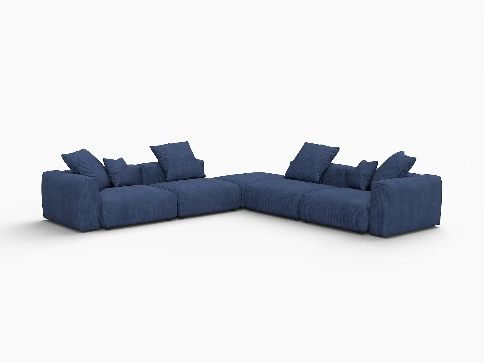 Seccional en forma de V Matrix de 4 asientos en pana azul | 5 piezas (incluye 1 otomana), asientos para sala de estar, fácil de limpiar, diseño elegante