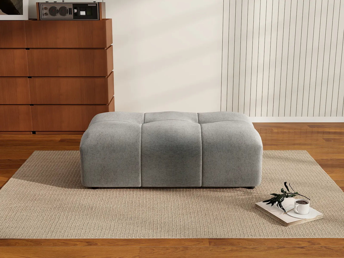 Puf Matrix de lino gris claro | 1 pieza (incluye 1 puf), diseño elegante