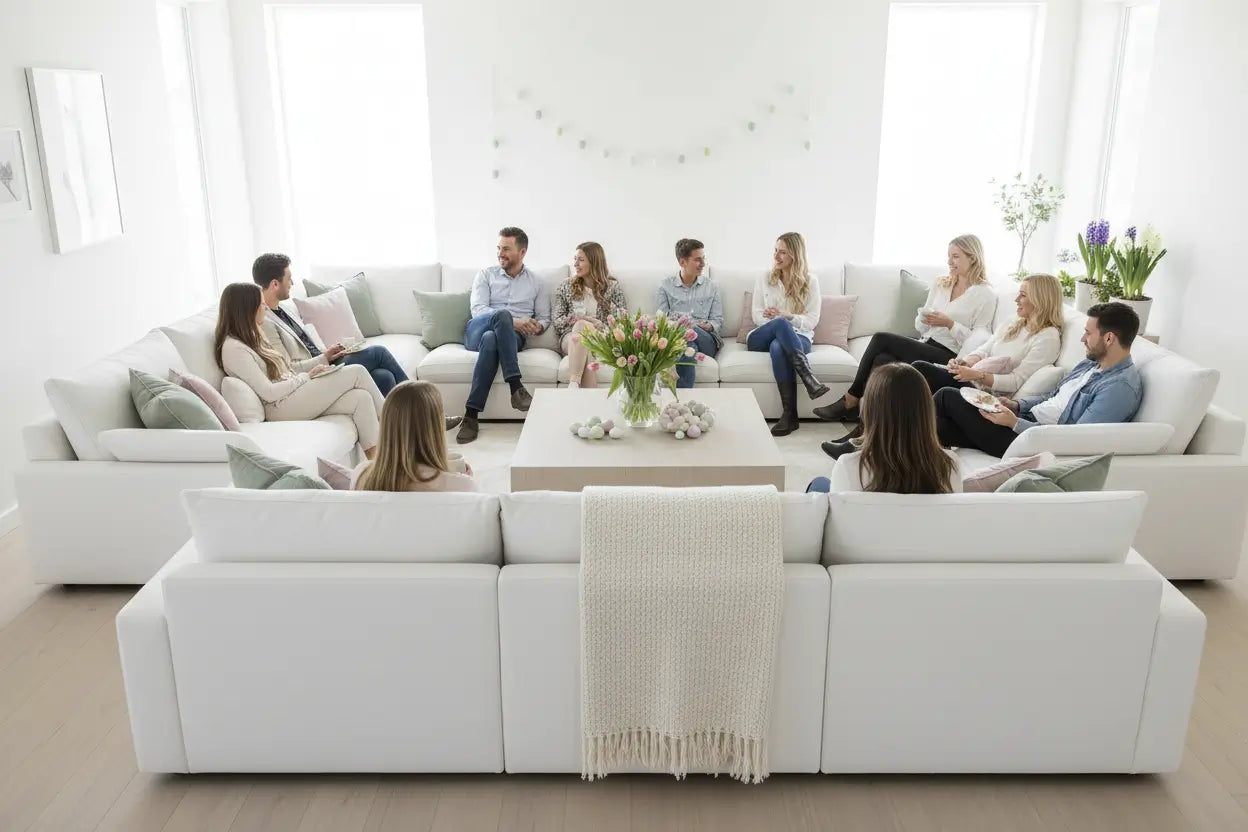 Forma de L Espejo (Doble L) - Distribución de Sofá Modular para Reuniones Familiares de Pascua