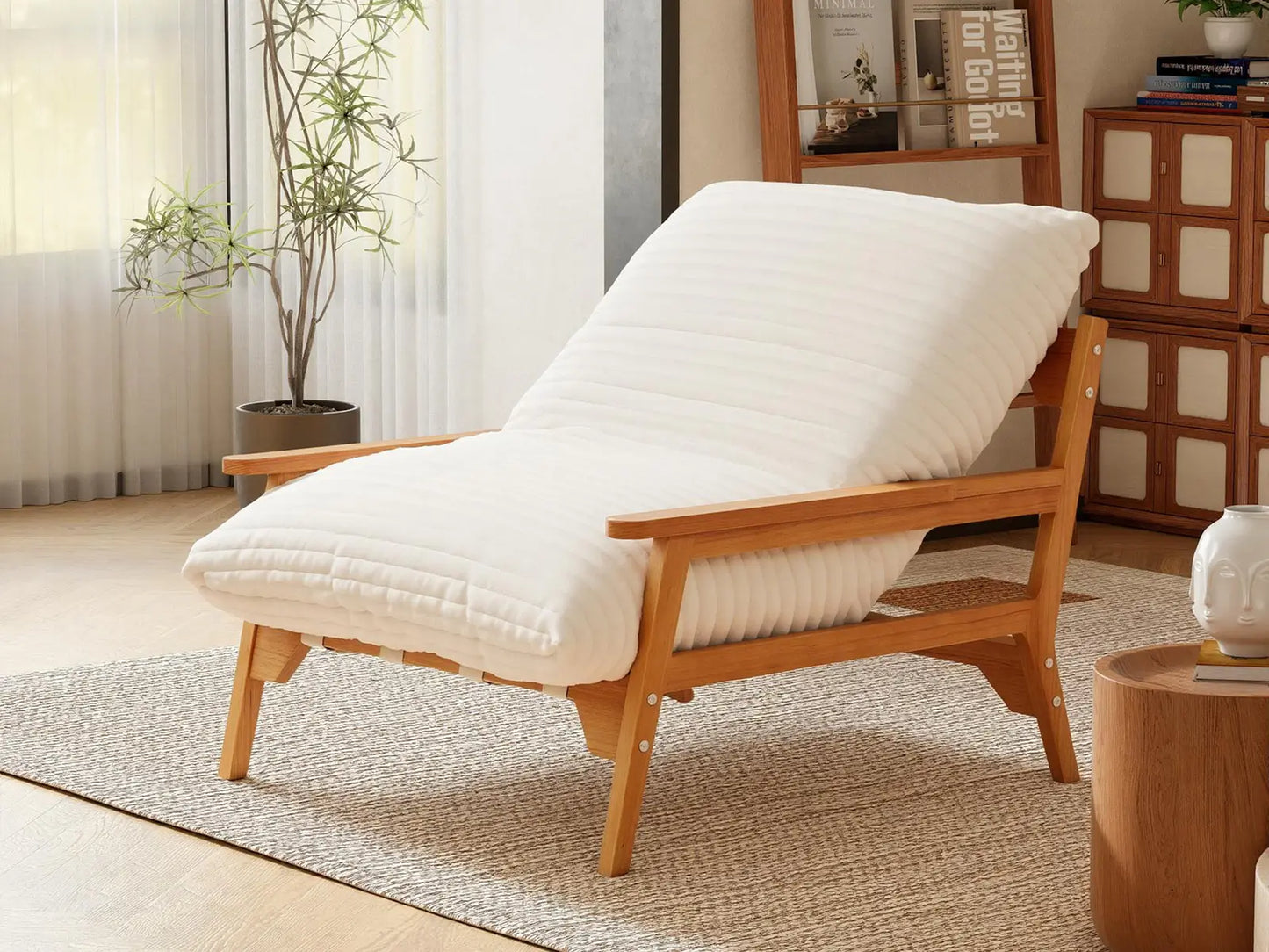 Modern 1-Seater Beige Small Space Accent Chair | 1-Piece, Plush Fabric, Solid Wood Frame, Flat Wooden Arms