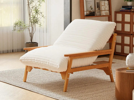 Modern 1-Seater Beige Small Space Accent Chair | 1-Piece, Plush Fabric, Solid Wood Frame, Flat Wooden Arms