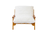 Modern 1-Seater Beige Small Space Accent Chair | 1-Piece, Plush Fabric, Solid Wood Frame, Flat Wooden Arms