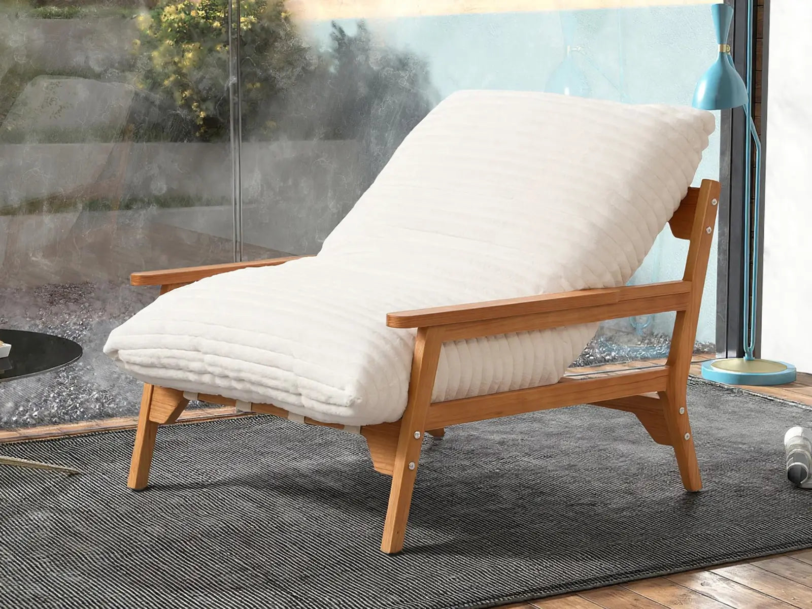 Modern 1-Seater Beige Small Space Accent Chair | 1-Piece, Plush Fabric, Solid Wood Frame, Flat Wooden Arms