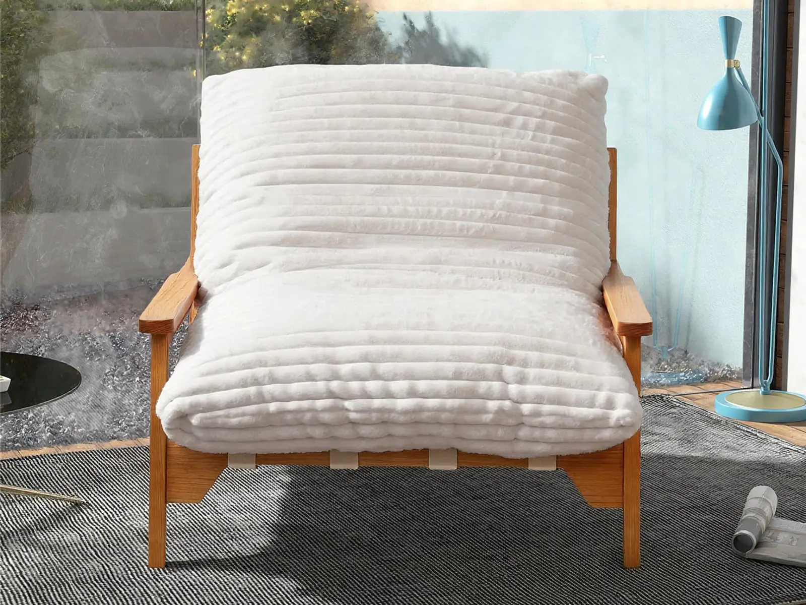 Modern 1-Seater Beige Small Space Accent Chair | 1-Piece, Plush Fabric, Solid Wood Frame, Flat Wooden Arms