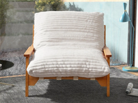 Modern 1-Seater Beige Small Space Accent Chair | 1-Piece, Plush Fabric, Solid Wood Frame, Flat Wooden Arms