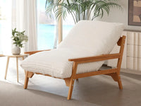 Modern 1-Seater Beige Small Space Accent Chair | 1-Piece, Plush Fabric, Solid Wood Frame, Flat Wooden Arms