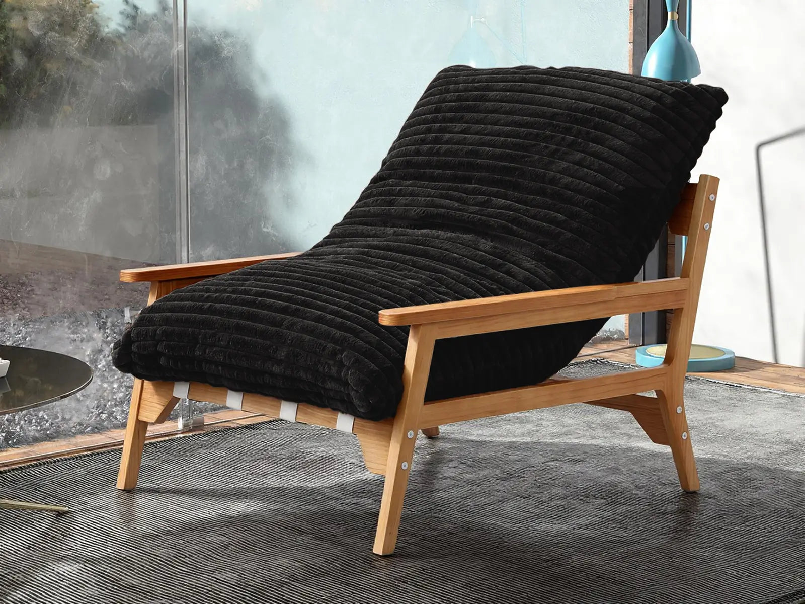 Modern 1-Seater Black Small Space Accent Chair | 1-Piece, Plush Fabric, Solid Wood Frame, Flat Wooden Arms