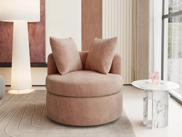 Modern 1-Seater Coffee Small Space Swivel Accent Chair | 1-Piece, Linen Upholstery, Curved Shelter Arms
