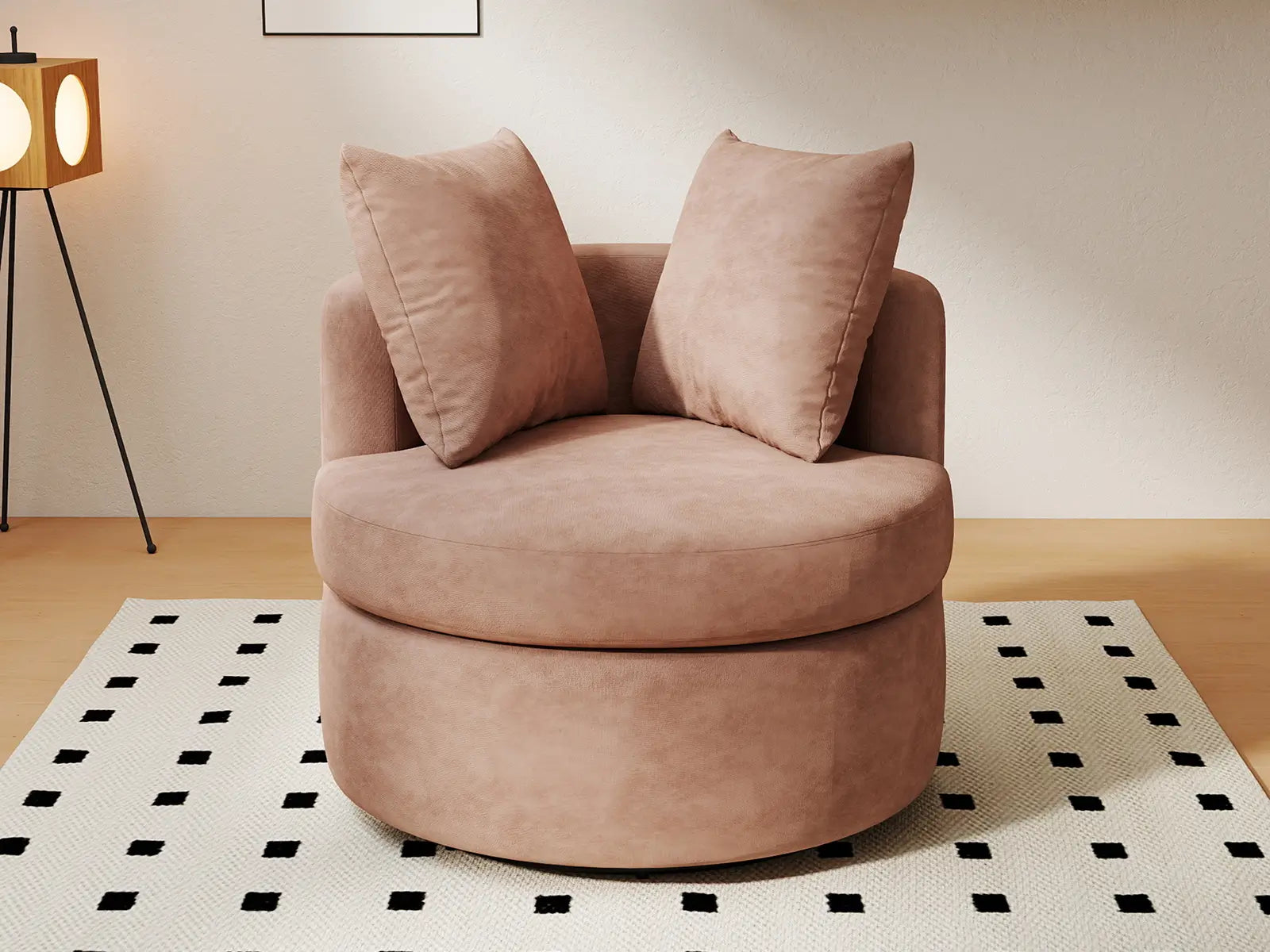 Modern 1-Seater Coffee Small Space Swivel Accent Chair | 1-Piece, Linen Upholstery, Curved Shelter Arms