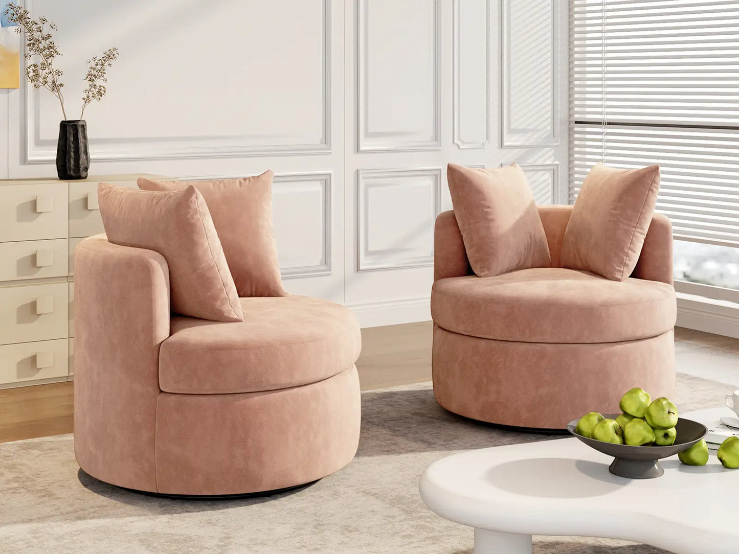 Modern 1-Seater Coffee Small Space Swivel Accent Chair | 1-Piece, Linen Upholstery, Curved Shelter Arms