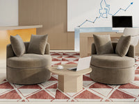 Modern 1-Seater Gray Brown Small Space Swivel Accent Chair | 1-Piece, Linen Upholstery, Curved Shelter Arms