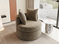 Modern 1-Seater Gray Brown Small Space Swivel Accent Chair | 1-Piece, Linen Upholstery, Curved Shelter Arms