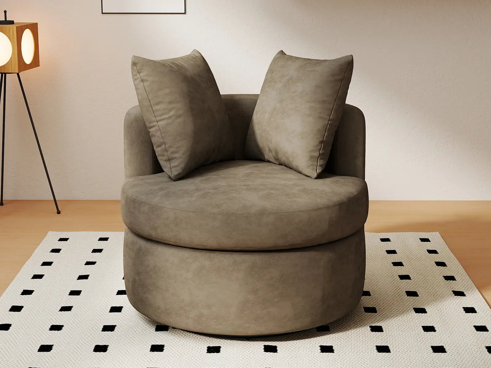 Modern 1-Seater Gray Brown Small Space Swivel Accent Chair | 1-Piece, Linen Upholstery, Curved Shelter Arms