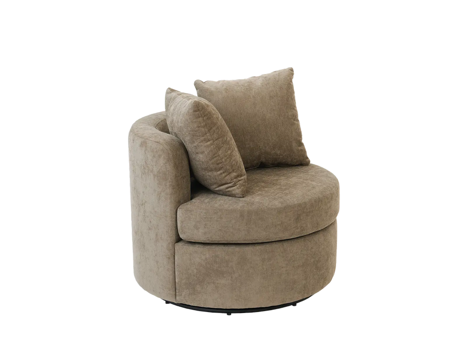 Modern 1-Seater Gray Brown Small Space Swivel Accent Chair | 1-Piece, Linen Upholstery, Curved Shelter Arms