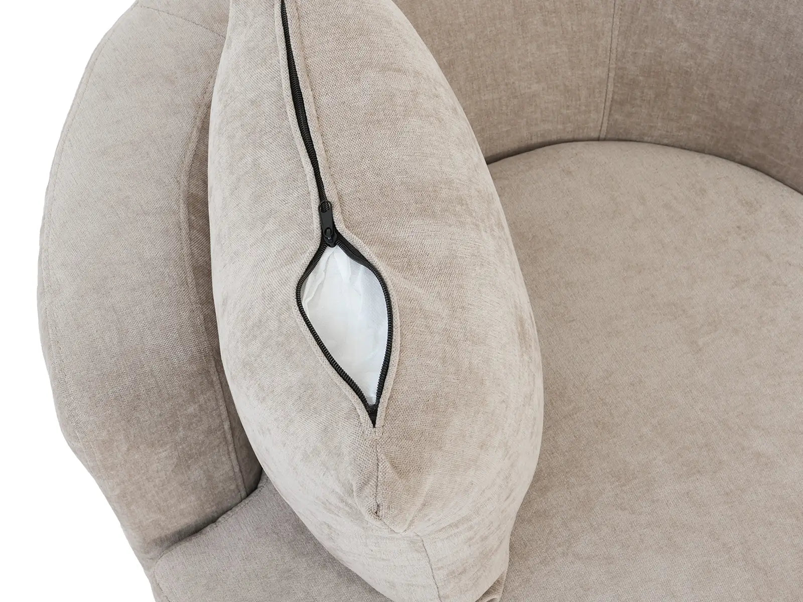 Modern 1-Seater Khaki Small Space Swivel Accent Chair | 1-Piece, Linen Upholstery, Curved Shelter Arms
